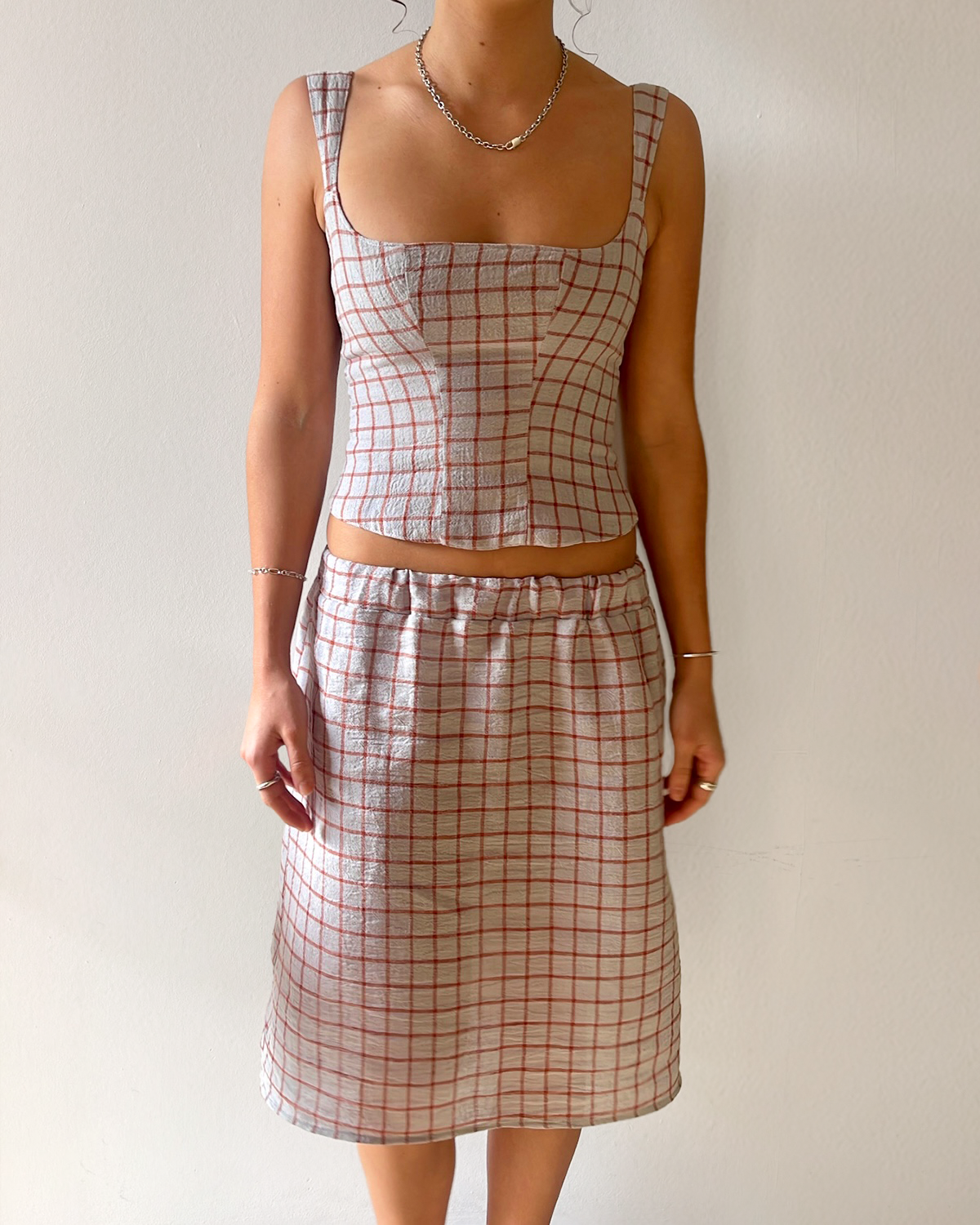 Check linen skirt
