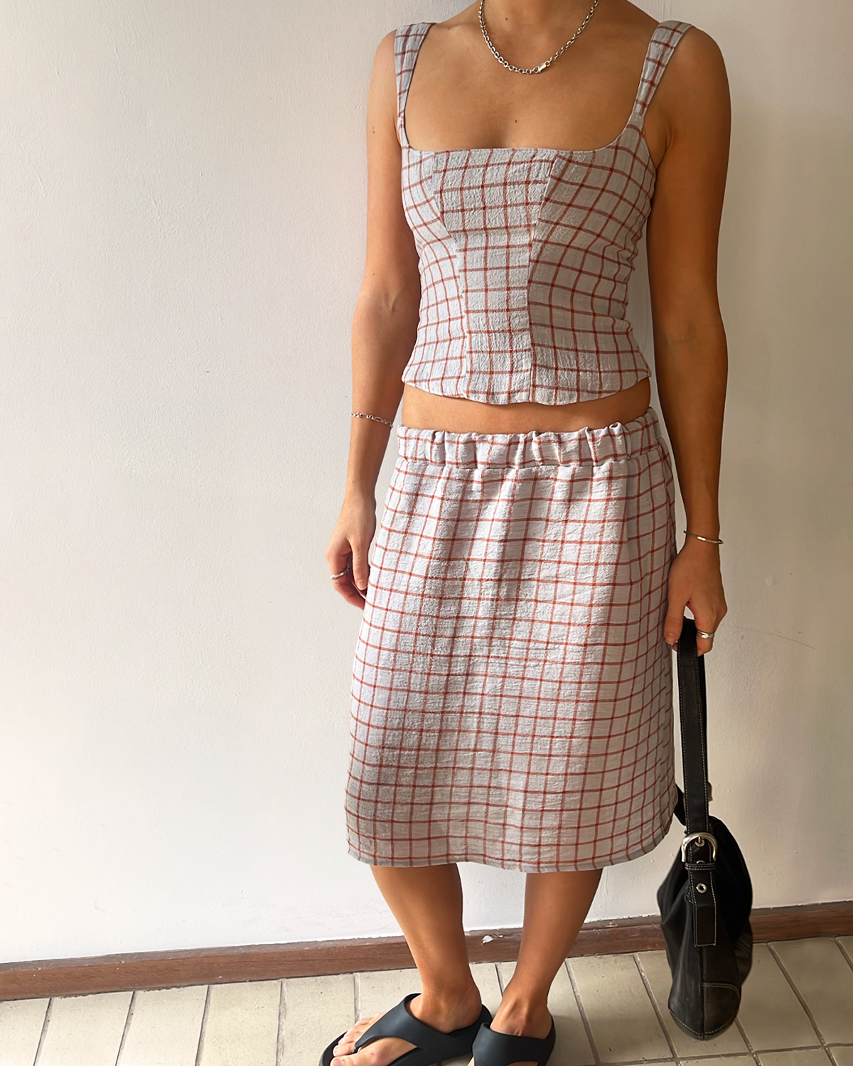 Check linen skirt