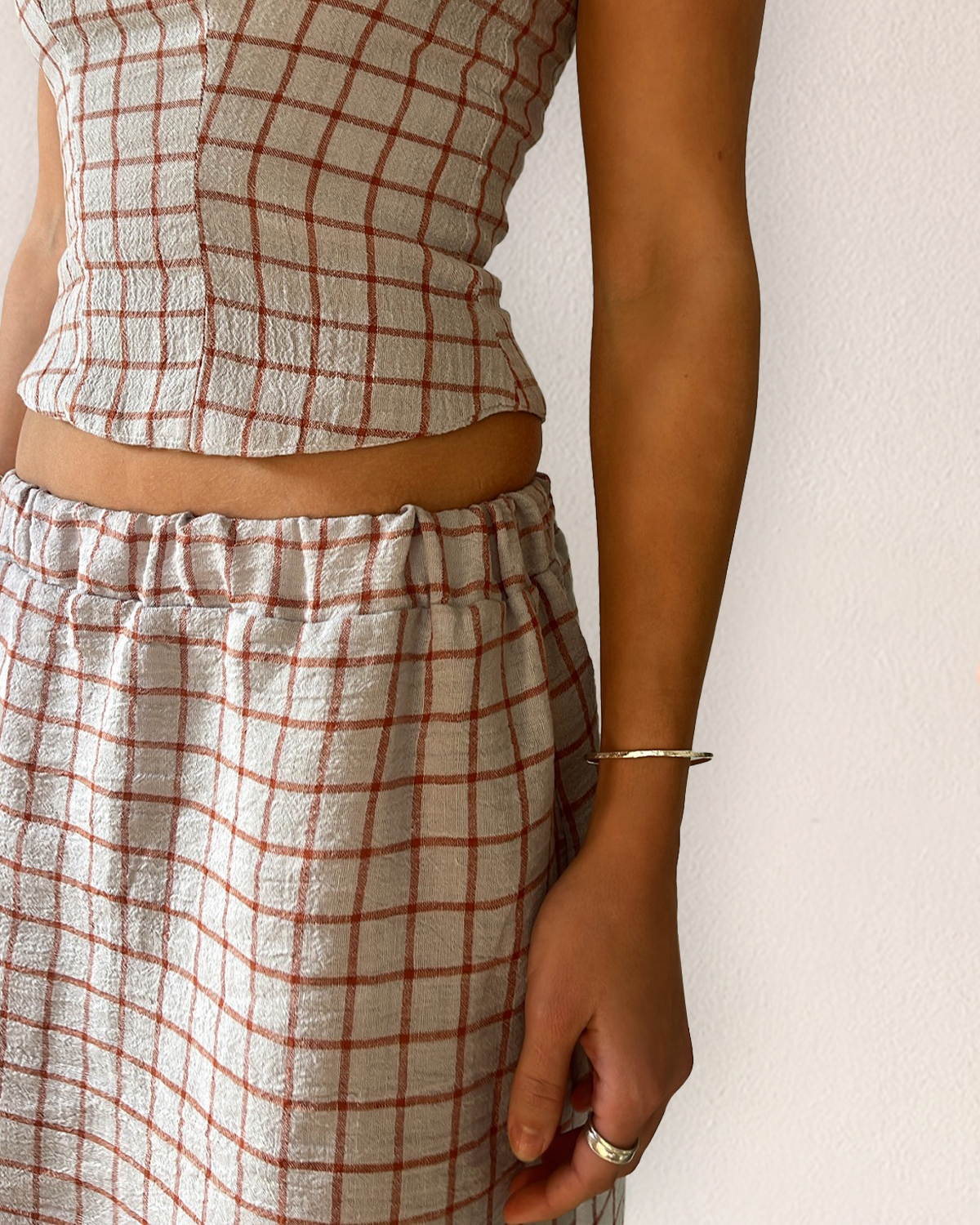 Check linen skirt